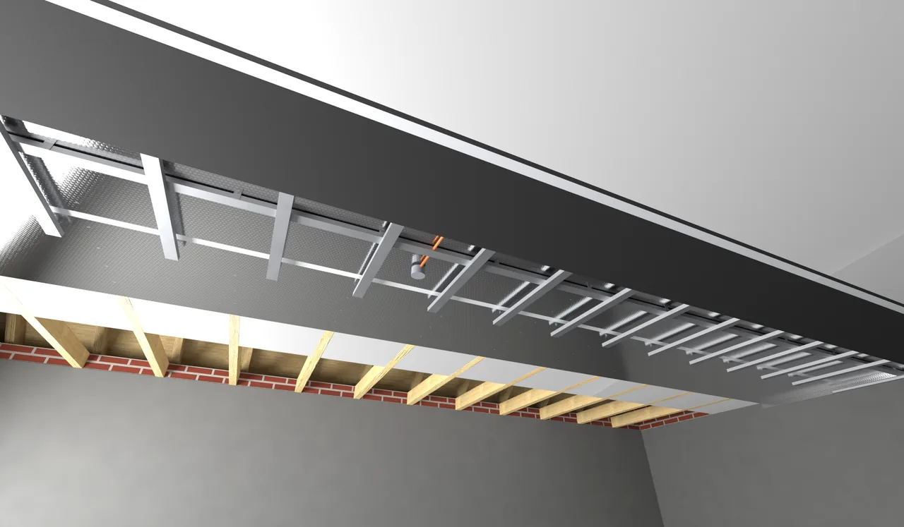 Randarea tavanului din grinzi spre pod rece, cu straturile System 10 Basic