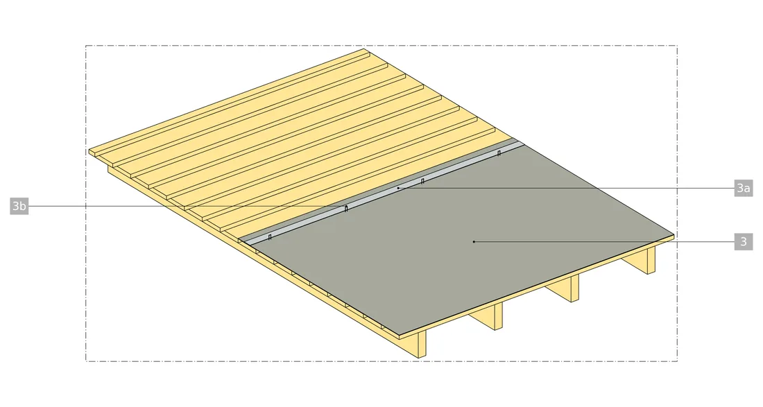 Installation drawing, step 2: the first strip of diffusion membrane